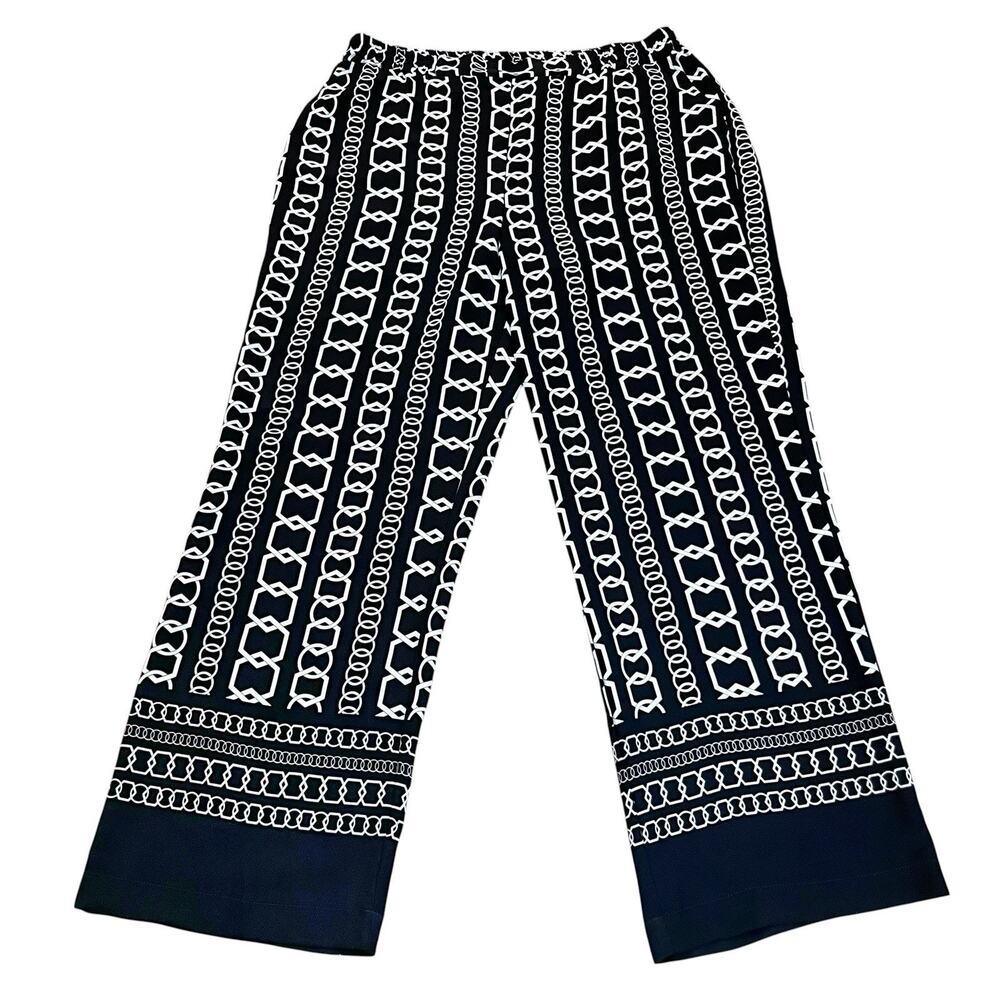 Joseph Ribkoff Wide Leg Chain Print Pants Size 16 Midnight Blue Multi Vacation